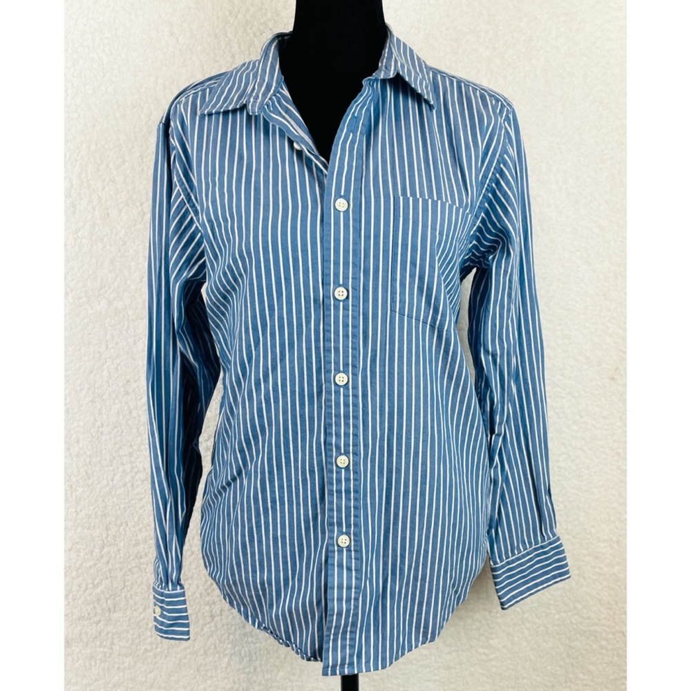 FADED GLORY • Vintage Wash Blue Striped Long Sleeve Button-Down Shirt, L 12/14 - Picture 3 of 14